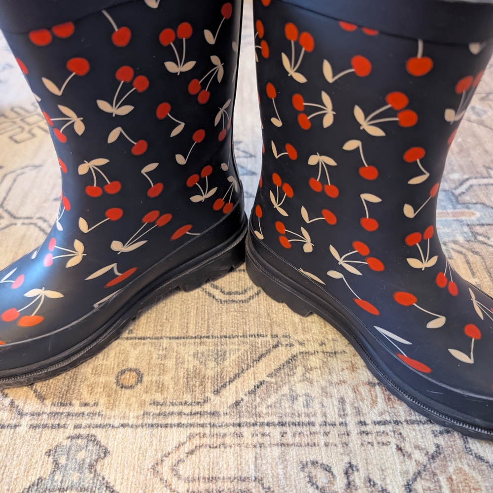 Janie and Jack Cherry Print Kids Rain Boots - Black and Red